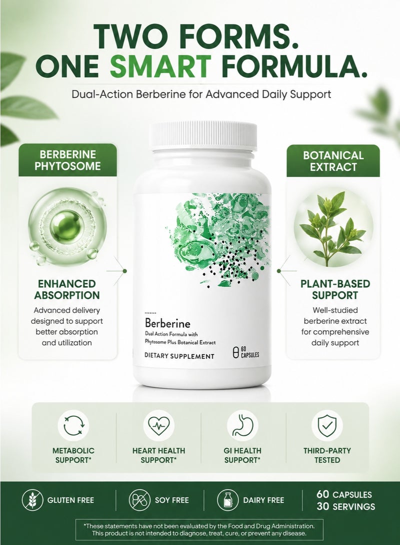 Berberine Thorne Berberine Dual Action Formula with Phytosome & Botanical Extract, Enhanced Absorption, Metabolic, Heart & Gut Health Support, Gluten-Free, 60 Capsules, 30 Servings - Image 2