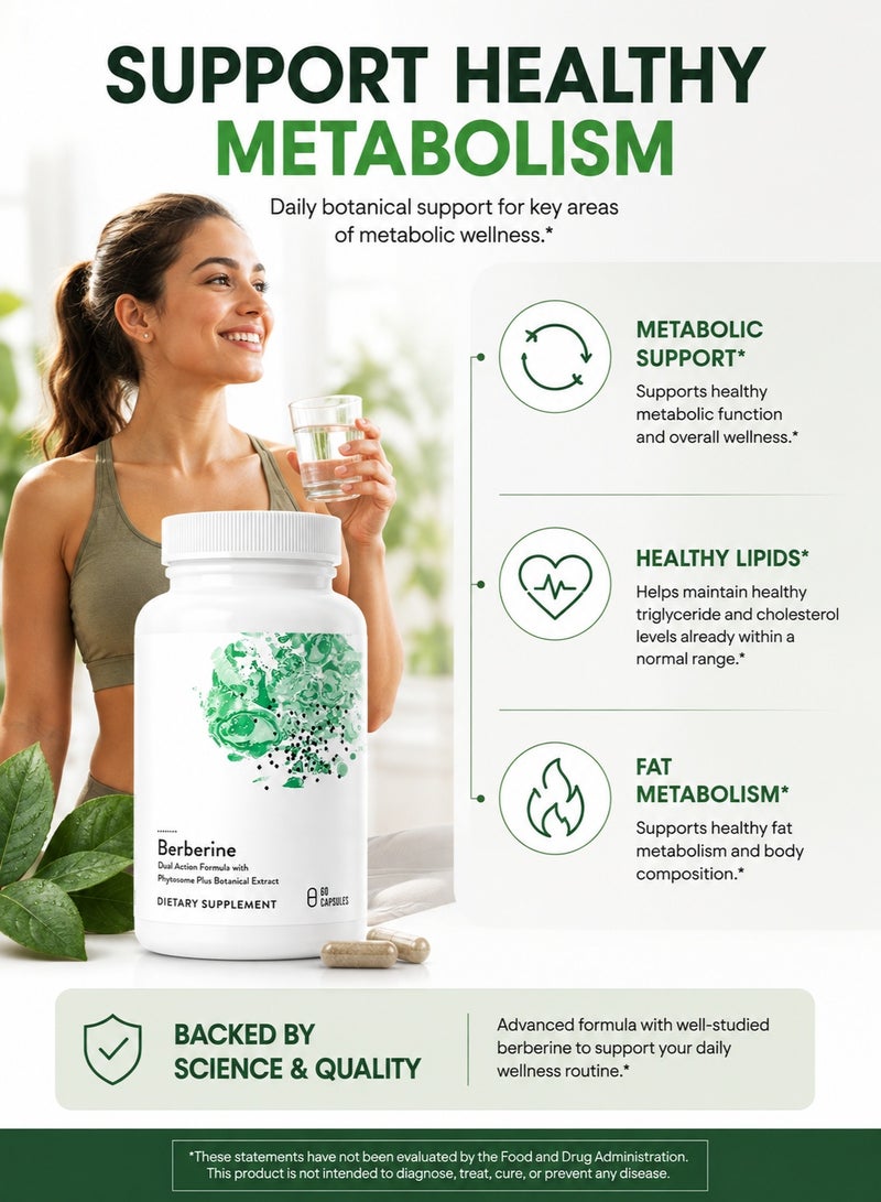 Berberine Thorne Berberine Dual Action Formula with Phytosome & Botanical Extract, Enhanced Absorption, Metabolic, Heart & Gut Health Support, Gluten-Free, 60 Capsules, 30 Servings - Image 3