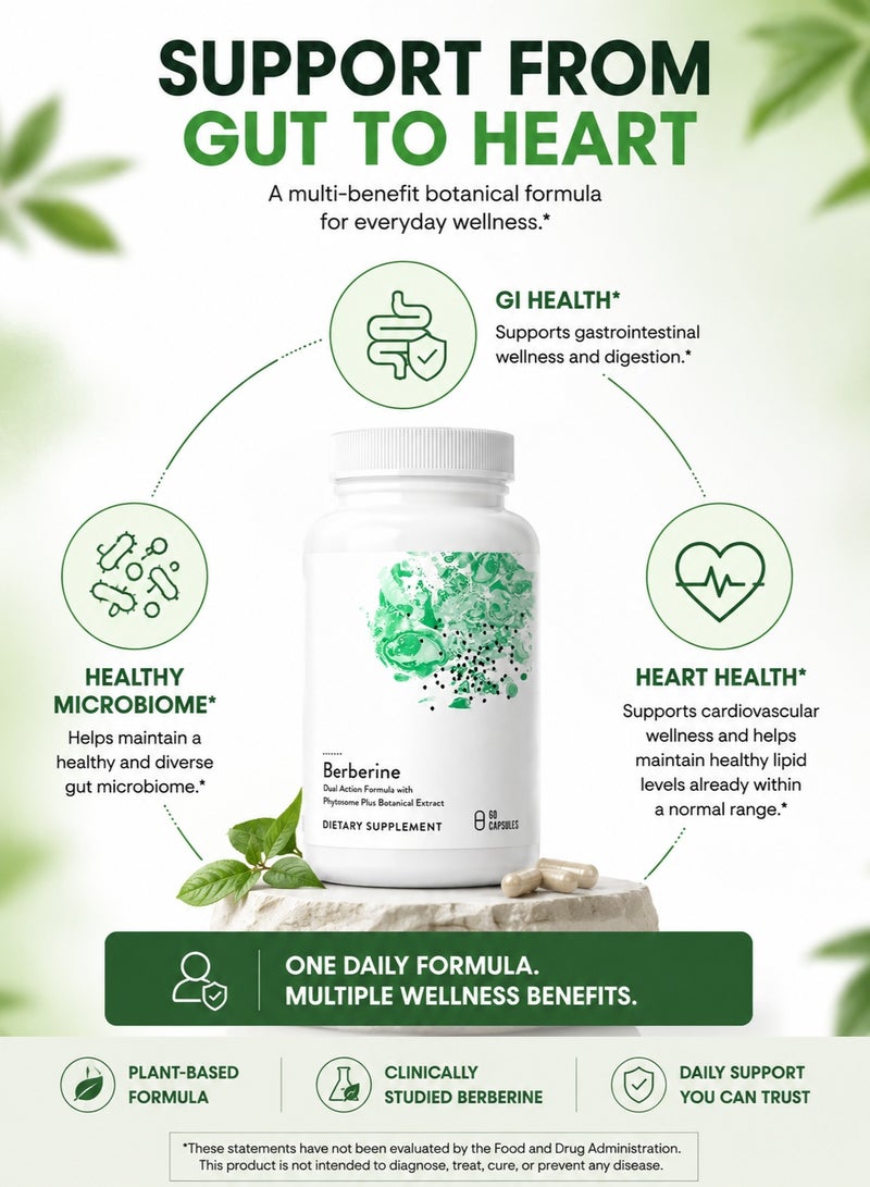 Berberine Thorne Berberine Dual Action Formula with Phytosome & Botanical Extract, Enhanced Absorption, Metabolic, Heart & Gut Health Support, Gluten-Free, 60 Capsules, 30 Servings - Image 4
