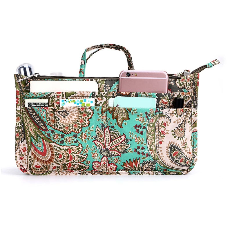 BTSKY New Printing Handbag Organizers Inside Purse InsertHigh Capacity 13 Pockets Bag Tote Organizer with Handle Peacock Flower - Image 2