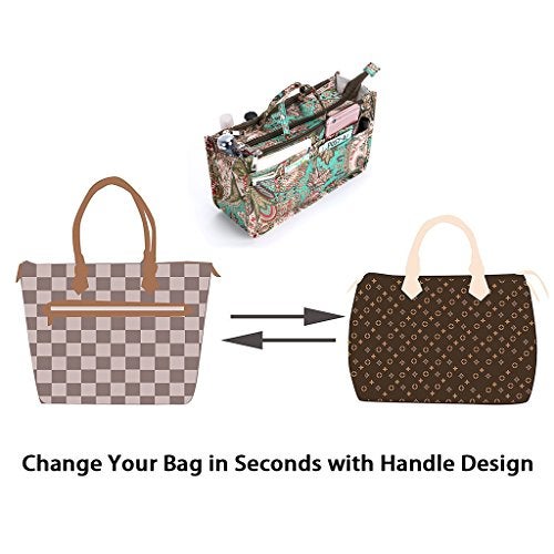 BTSKY New Printing Handbag Organizers Inside Purse InsertHigh Capacity 13 Pockets Bag Tote Organizer with Handle Peacock Flower - Image 3