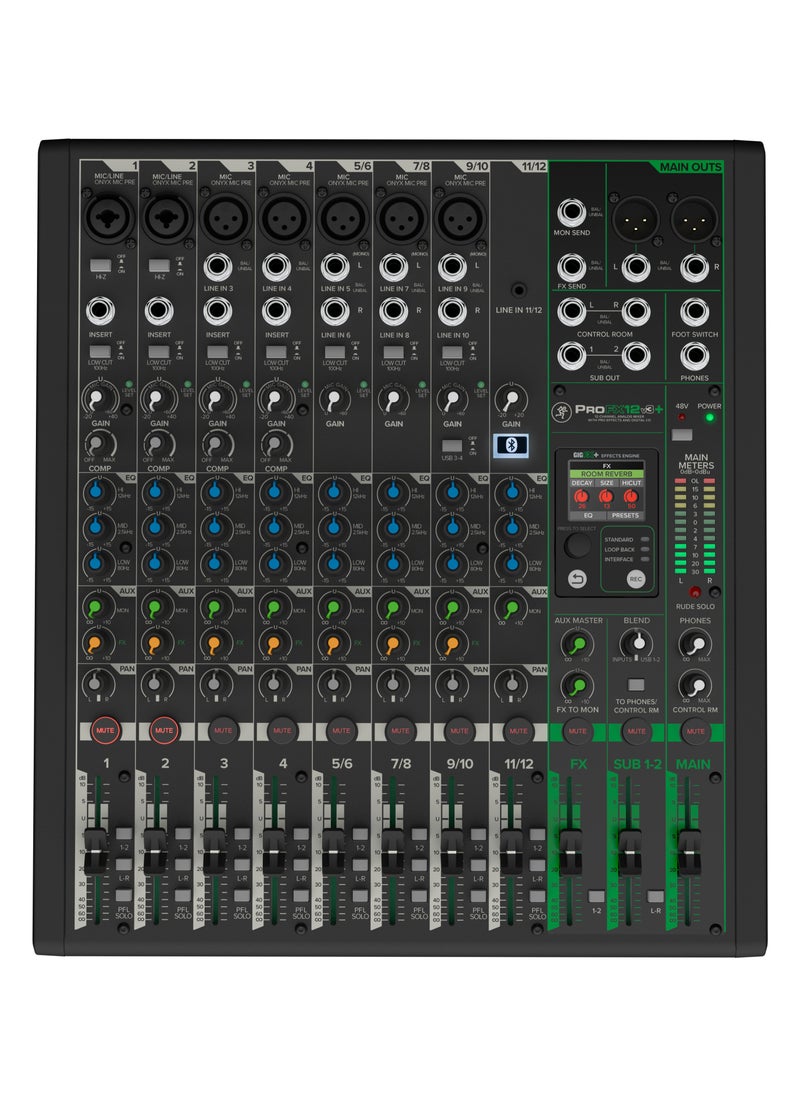 Mackie خلاط Mackie ProFX12v3+ 12 قناة تناظرية مع تأثيرات صوتية محسنة وأوضاع تسجيل USB وبلوتوث  - Image 1