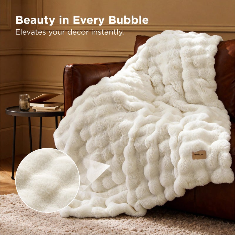 Bedsure GentleSoft Faux Fur Throw XL Blanket, Fluffy Fuzzy Large Throw Blanket for Bed, Soft Cozy Spring Bedding Minky Velvet Couch Cover, Thick Warm Plush Women Men Birthday Gifts, Cream - Image 2