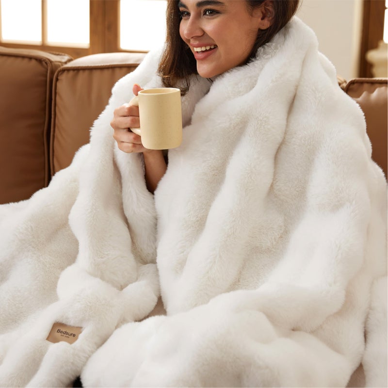 Bedsure GentleSoft Faux Fur Throw XL Blanket, Fluffy Fuzzy Large Throw Blanket for Bed, Soft Cozy Spring Bedding Minky Velvet Couch Cover, Thick Warm Plush Women Men Birthday Gifts, Cream - Image 1