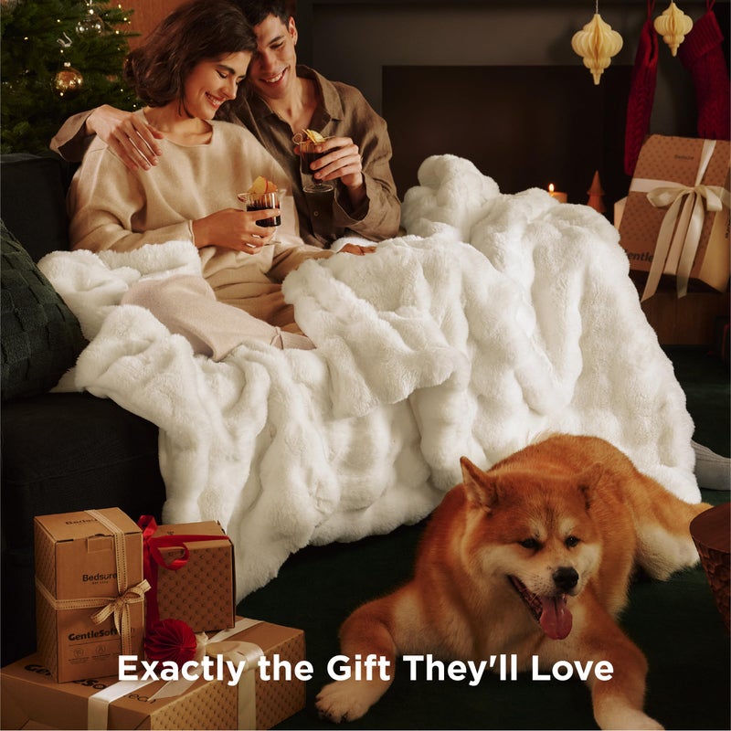 Bedsure GentleSoft Faux Fur Throw XL Blanket, Fluffy Fuzzy Large Throw Blanket for Bed, Soft Cozy Spring Bedding Minky Velvet Couch Cover, Thick Warm Plush Women Men Birthday Gifts, Cream - Image 5