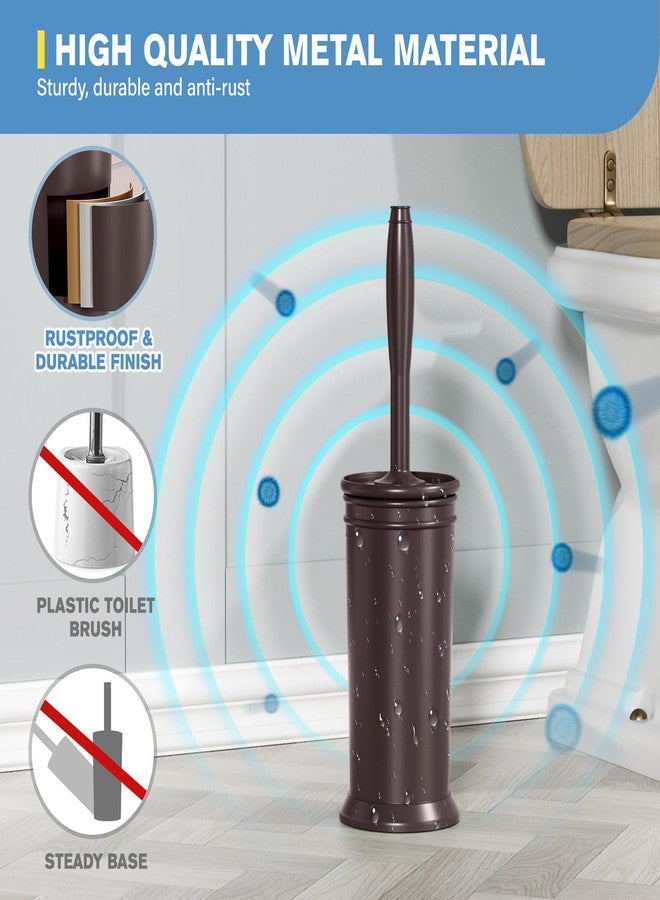 UPTRONIC Toilet Brush, Aluminum Alloy Toilet Brush and Holder Set with Extra Long Handle Durable Bristles Toilet Bowl Brush and Covered Holder for Toilet Scrubber for Bathroom Cleaning(Brown) - Image 2