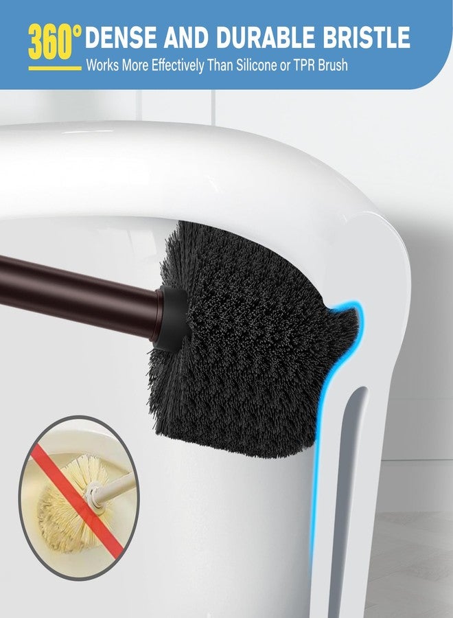 UPTRONIC Toilet Brush, Aluminum Alloy Toilet Brush and Holder Set with Extra Long Handle Durable Bristles Toilet Bowl Brush and Covered Holder for Toilet Scrubber for Bathroom Cleaning(Brown) - Image 3