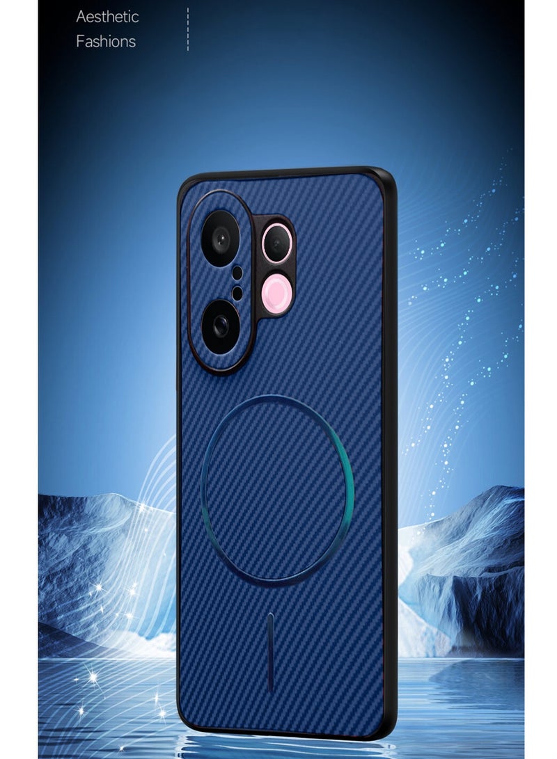 Wtech vivo X200 FE 5G 2025 Soft Silicone Carbon Fiber Magsafe Protective Back Case Cover (MCFPSN) - Navy Blue - Image 4