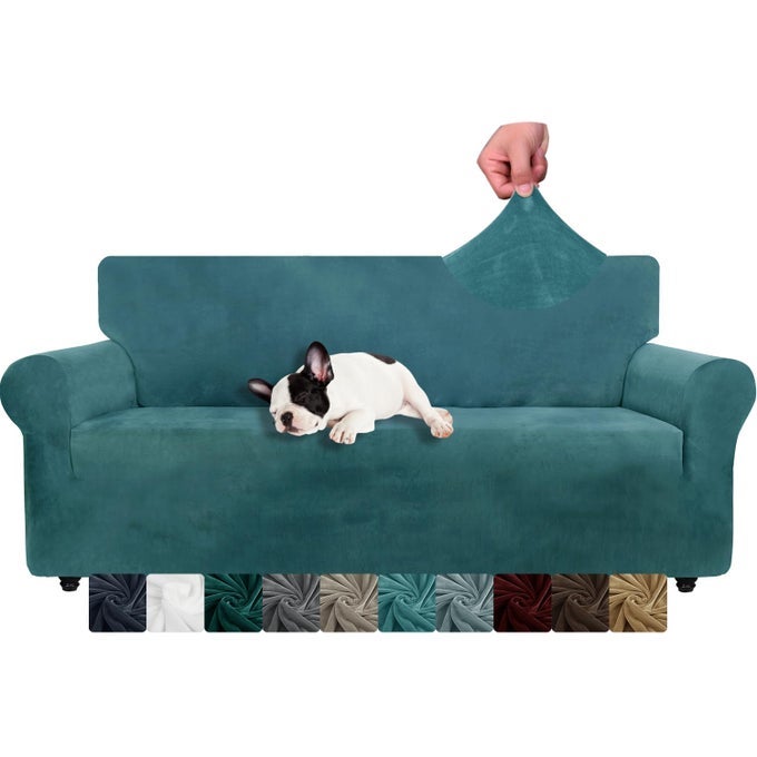 1 PIECE VELVET COUCH COVERS FOR 3 CUSHION COUCH LIVING ROOM HIGH STRETCH SOFA COVER PETS DOGS FRIENDLY ANTI SLIP THICKENED SLIPCOVERS FURNITURE PROTECTOR 3 SEATER PEACOCK BLUE
