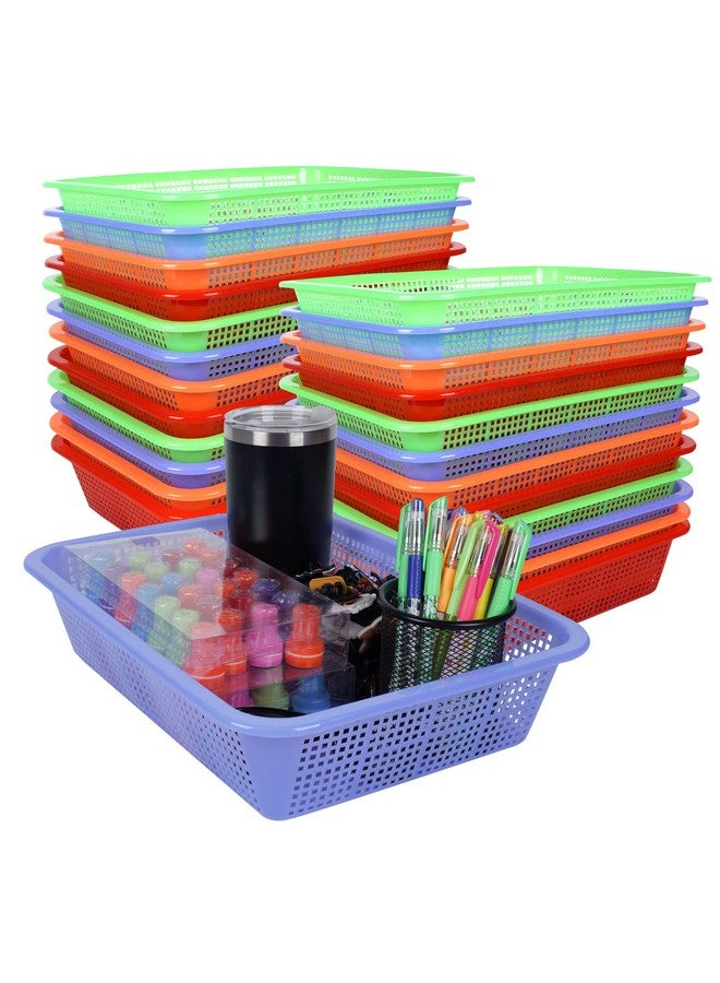 Kolewo4ever Kolewo4ever 24 Pack Classroom Storage Baskets Pencil Organizer Bins 13.5 x 10 x 3 Inch Paper Trays Basket Plastic Book Basket for Classroom Library Organizer - Image 1