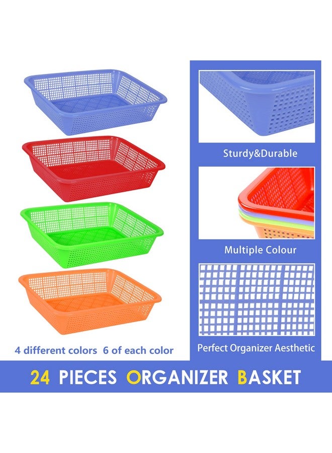 Kolewo4ever Kolewo4ever 24 Pack Classroom Storage Baskets Pencil Organizer Bins 13.5 x 10 x 3 Inch Paper Trays Basket Plastic Book Basket for Classroom Library Organizer - Image 3