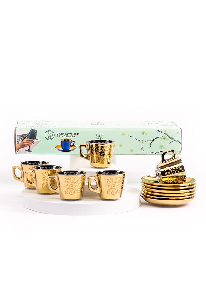 BYART Gold plated coffee cups, 12 pieces (6 cups and 6 plates), Turkish made  - Image 1