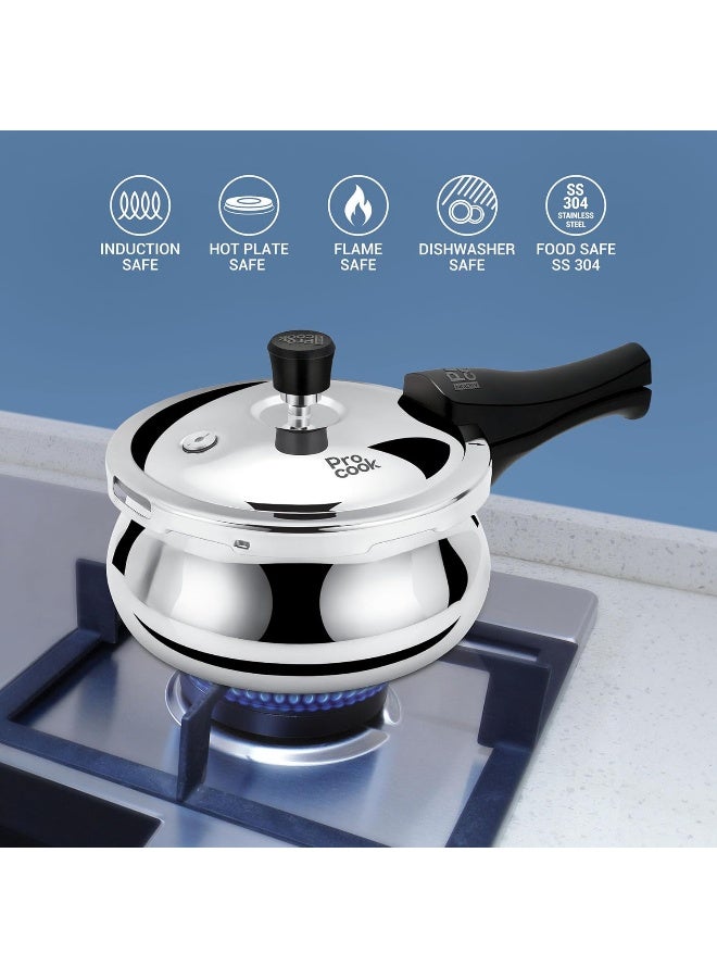 Milton Pro Cook Triply Stainless Steel Induction Curve Pressure Cooker With Outer & Glass Lid, 3.5 Litres, Silver, Gasket Release System Food Safe, Induction, Hot Plate, Flame Safe - Image 2