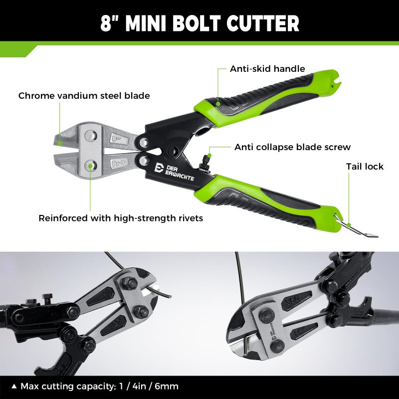 Der Erwachte 4-Piece Bolt Cutter Pliers Set, 14" Heavy Duty Bolt Cutter, 8" Mini Bolt Cutter, 8" Wire Cable Cutter, 8" Wire Rope Cutter with Carrying Bag, Cr-V Blade for Cutting Locks, Steel Wire, Chains - Image 3