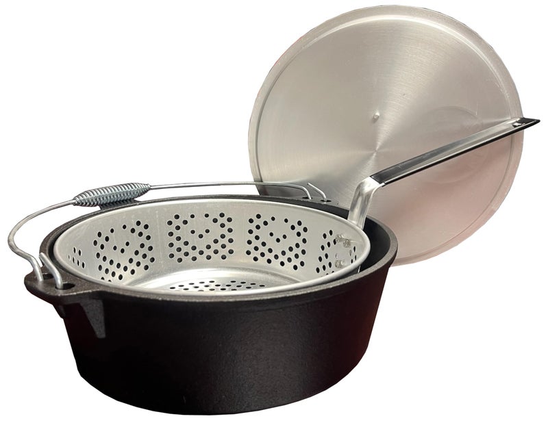 King Kooker CIFFB 6Quart CastIron Dutch Oven with Aluminum Lid and Basket