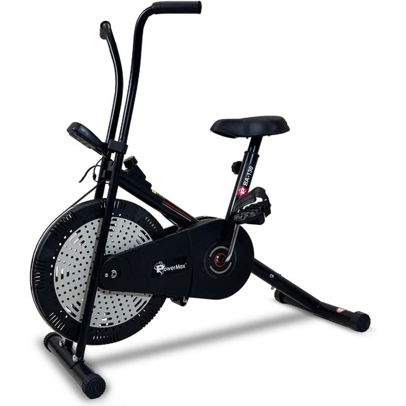 PowerMax Fitness Air Bike Exercise Cycle for Home-Gym Workout with 1.5kg Fly wheel, Non-Slip Pedals Fixed Handle Gym Bike for Max user 120kg, Belt Drive, one Pcs crank, Adjustable seat-Black - Image 1