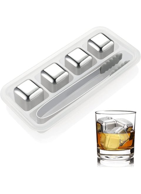 COSKIRA Stainless Steel Reusable ice Cubes Chilling Stones for Whiskey Ice Cubes Set with Head Tongs and Ice Cube Trays Reusable Whisky Chilling Cooling Wine ChillerBeerVodkaLiqueurs Set of 4
