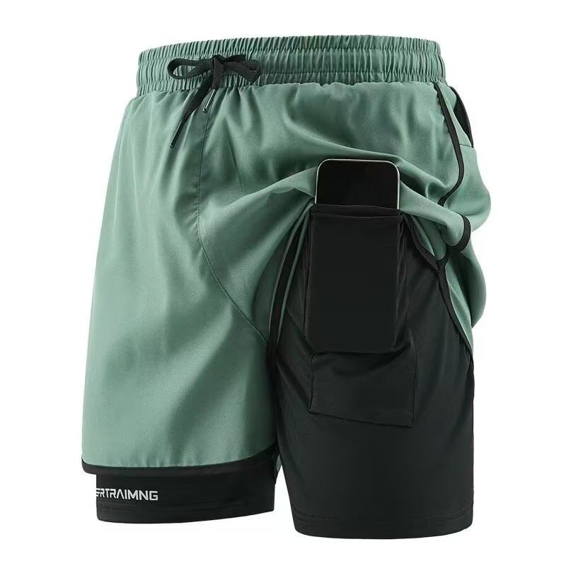 Cross-border Sports Shorts Running Special Loose Anti-slip Triple Pants Double-layer Quick-drying Workwear Casual Pants Printed Military green【1920】rp