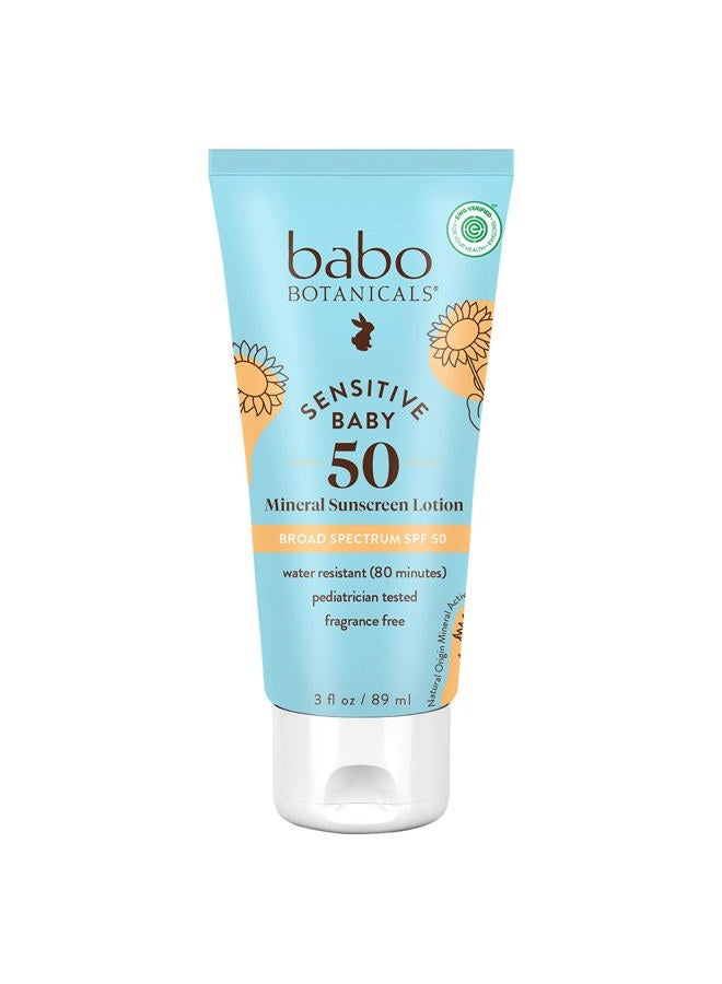 Babo Botanicals لوسيون واقي من الشمس للبشرة الحساسة للأطفال SPF 50 طيف واسع - مع 100% أكسيد الزنك النشط - خالي من العطور، مقاوم للماء، خفيف للغاية - 3 أونصة سائلة - Image 5