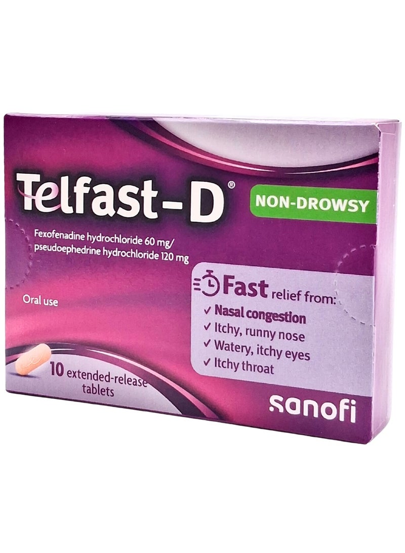Telfast D Tablets 60mg/120mg 10 tabs (Fast Relief from Allergy & Sinus Congestion)