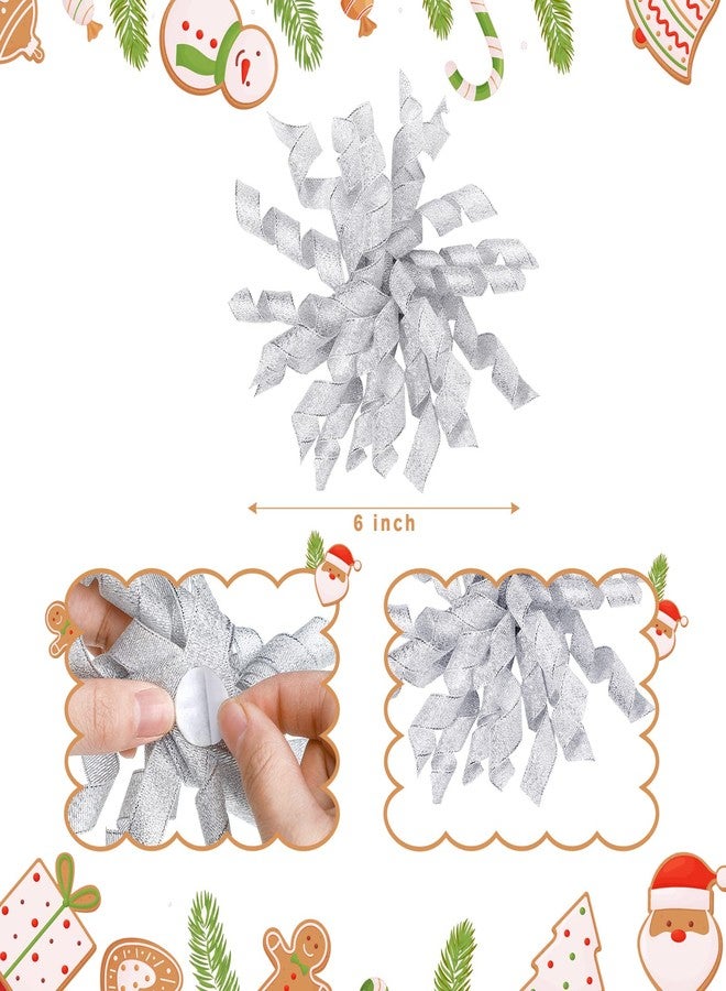 Xinnun 12 Pcs Christmas Burst Bow for Gift Wrapping Glitter Curly Self Adhesive Bows for DIY Crafts, Birthday, Wedding, Party Favors Decorations, 6 Inch(Silver - Image 3