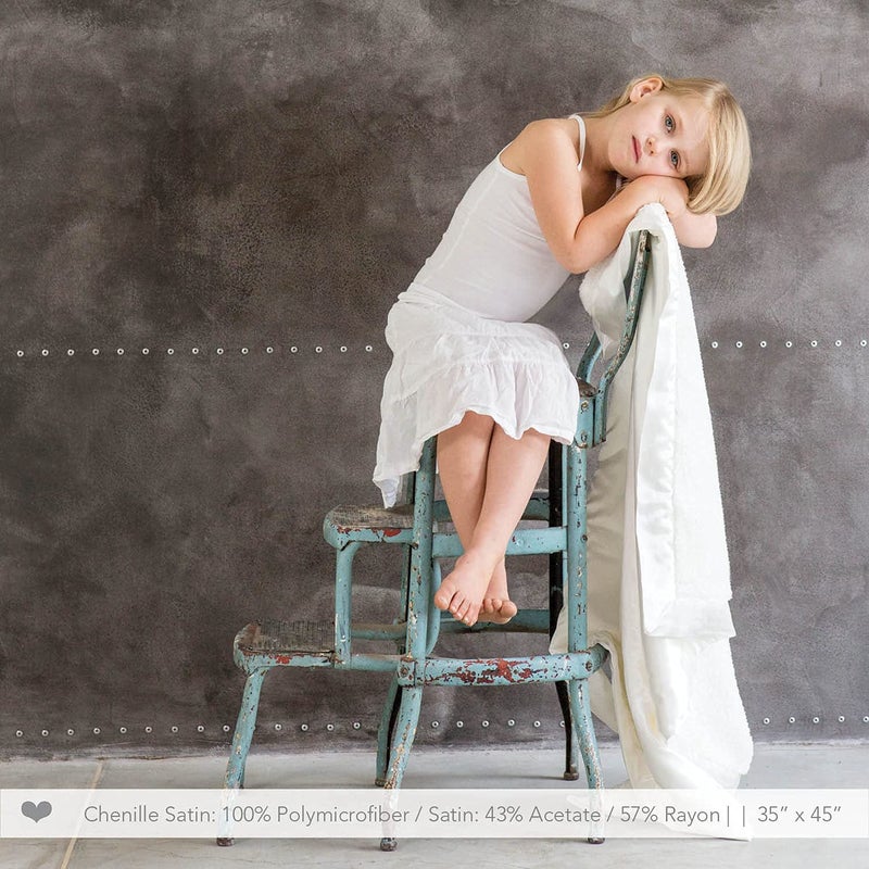 Little Giraffe Chenille Satin Baby Blanket 35" x 45", Blue - Image 4