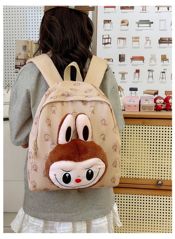 لابوبو حقيبة ظهر جديدة من Labu مصنوعة من القطيفة بعيون كبيرة ورسوم كرتونية لطيفة وصغيرة الحجم للسفر والترفيه وحقيبة ظهر عالية القيمة 36*32*12 سم - Image 5