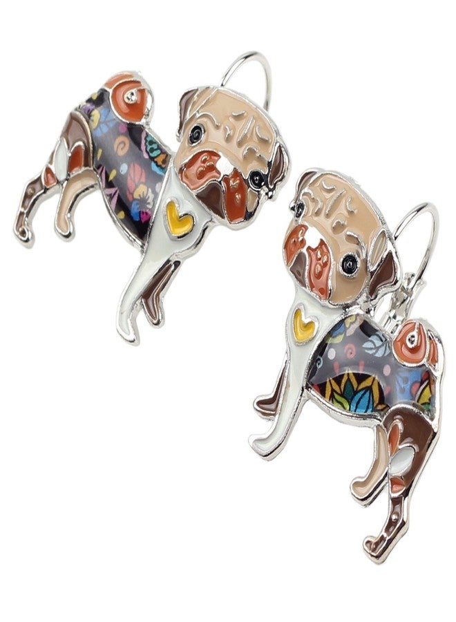 NEWEI Enamel Cute Pug Dog Earrings French Clip On Dangle for Women Gift (Brown) - Image 2
