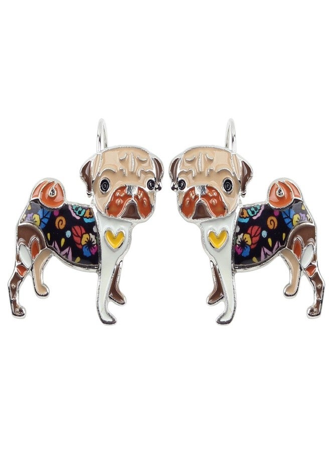 NEWEI Enamel Cute Pug Dog Earrings French Clip On Dangle for Women Gift (Brown) - Image 1