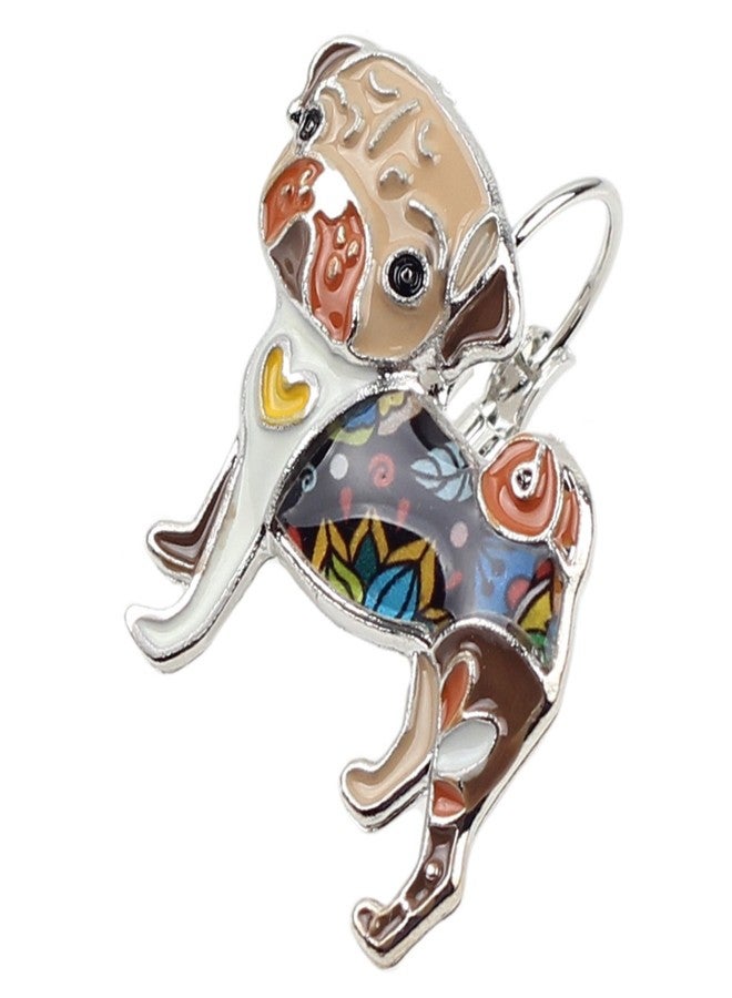 NEWEI Enamel Cute Pug Dog Earrings French Clip On Dangle for Women Gift (Brown) - Image 3