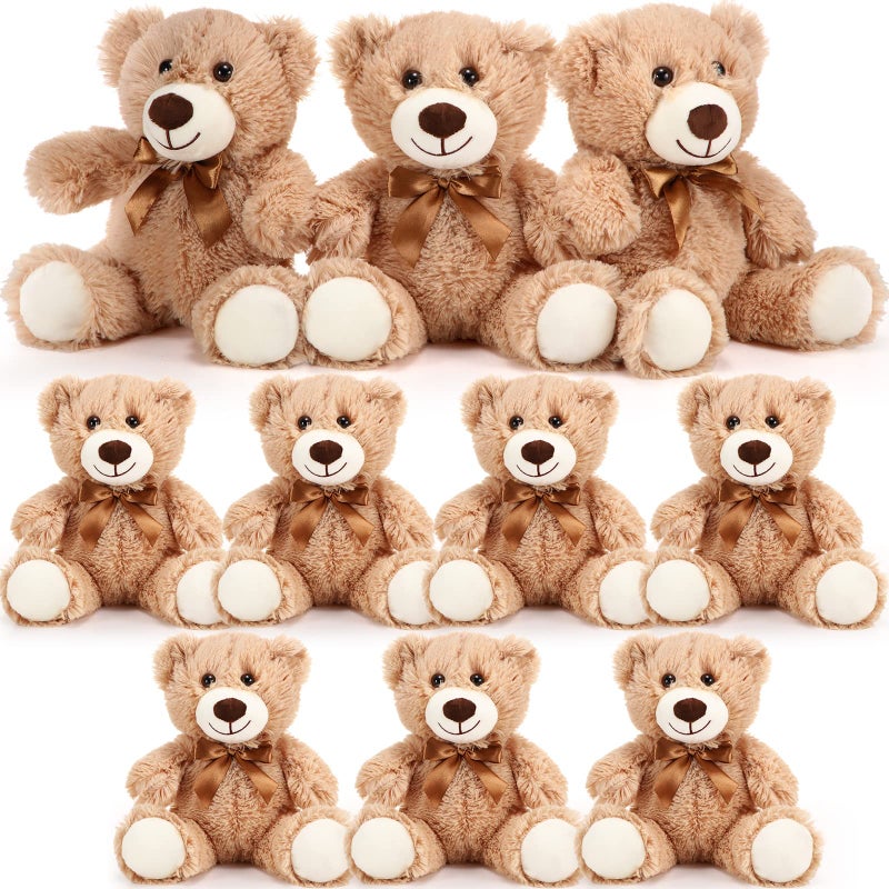 Skylety 10 Pcs Bears Bulk Stuffed Animal Plush Toys 10-14 Inches Birthday Party Favors(Light Brown) - Image 1