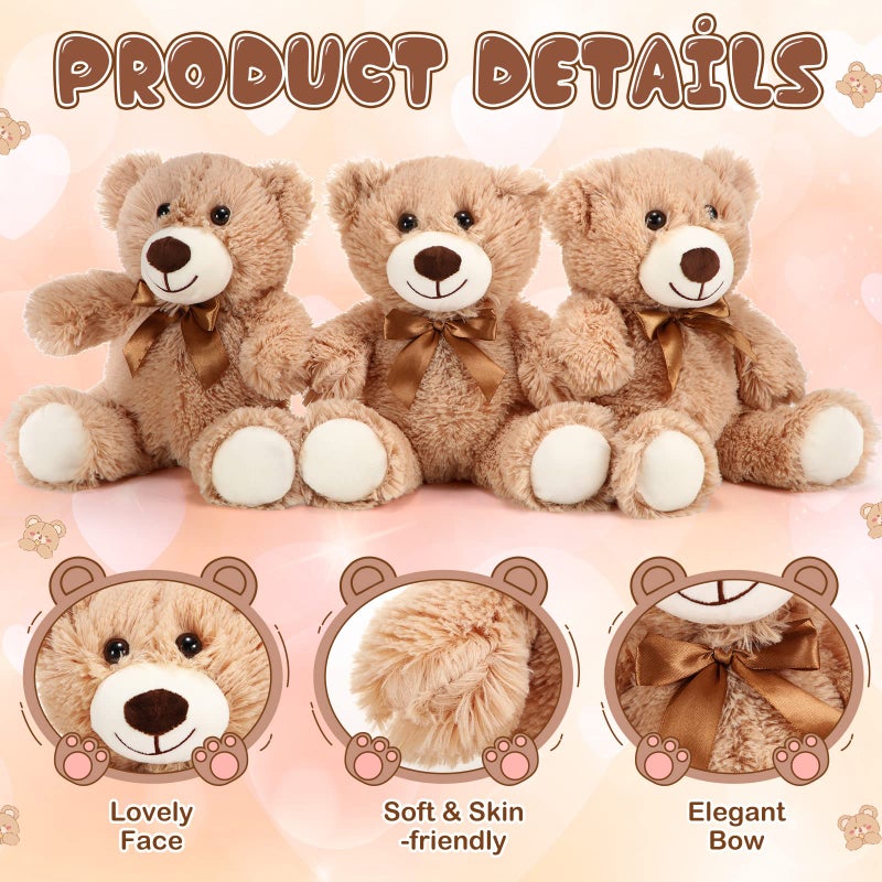 Skylety 10 Pcs Bears Bulk Stuffed Animal Plush Toys 10-14 Inches Birthday Party Favors(Light Brown) - Image 3