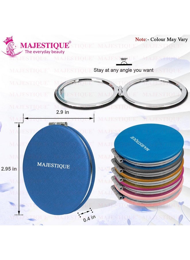 MAJESTIQUE Professional Pocket Makeup Mirror | 1X/2X Magnifying Foldable Mirror | Compact Size Makeup Mirror, Portable Mirror for Handbag, Purse, Pocket Round 1 Pcs - (Colour May Vary) - Image 2