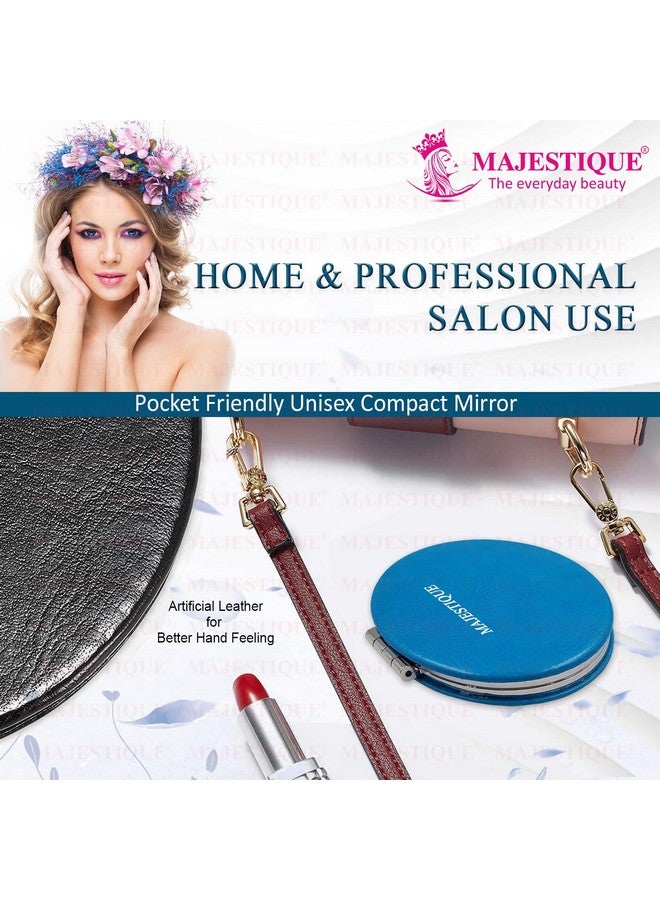 MAJESTIQUE Professional Pocket Makeup Mirror | 1X/2X Magnifying Foldable Mirror | Compact Size Makeup Mirror, Portable Mirror for Handbag, Purse, Pocket Round 1 Pcs - (Colour May Vary) - Image 3