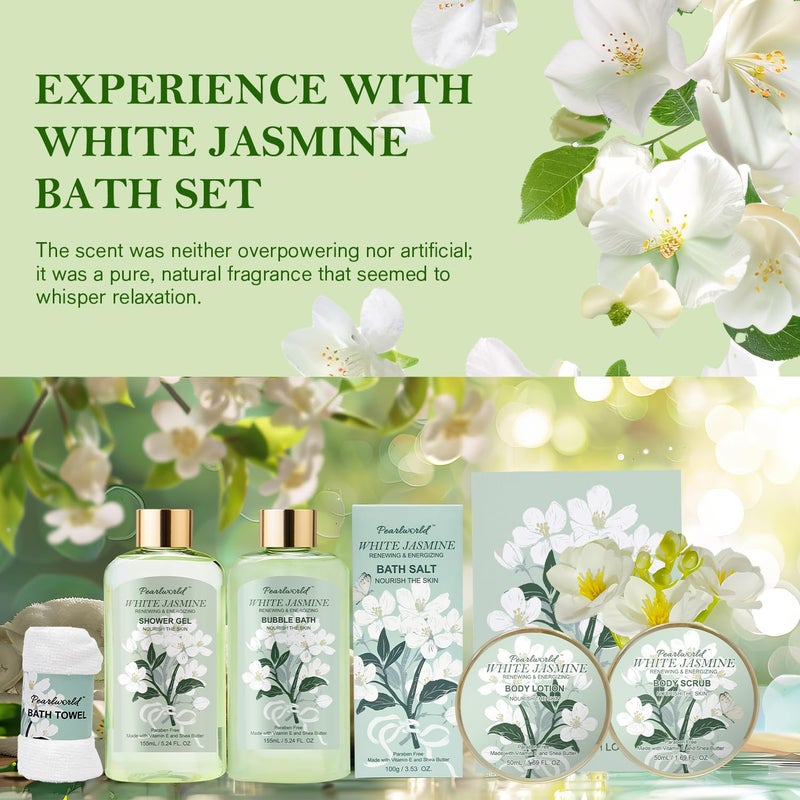 PEARLWORLD Bath Gift Baskets for Women 9pc Jasmine Spa Gifts Set for Women Self Care Body Relaxing Birthday Gift Basket Mothers Day Gifts Christmas Anniversary Bath Gift Set - Image 2