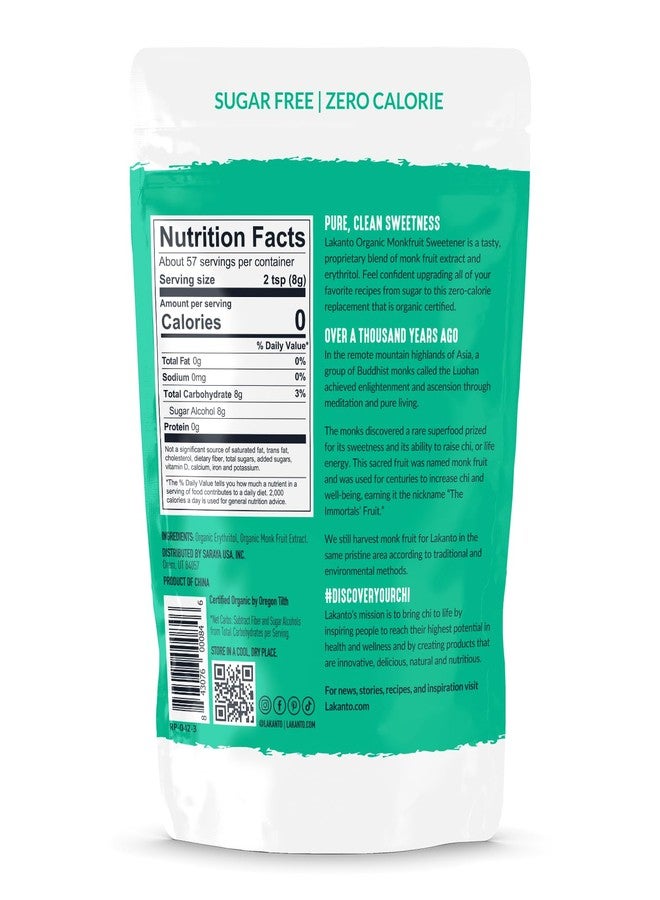 Lakanto Organic Classic Monk Fruit Sweetener with Erythritol - White Sugar Substitute, Zero Calorie, Keto Diet Friendly, Zero Net Carbs, Baking, Sugar Replacement (Organic Classic White - 1 lb) - Image 2