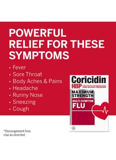 Coricidin HBP Maximum Strength Multi-Symptom Flu Tablets For Body Aches, Body Pains Cold And Cough Relief: Flu Medicine For Adults With High Blood Pressure - 24 Count  - Image 2