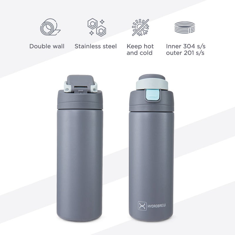 HydroBrew SipSwitch™ Insulated Water Bottle 720ml – Leakproof, Stainless Steel, Straw & Spout Lid -Graphite - Image 5