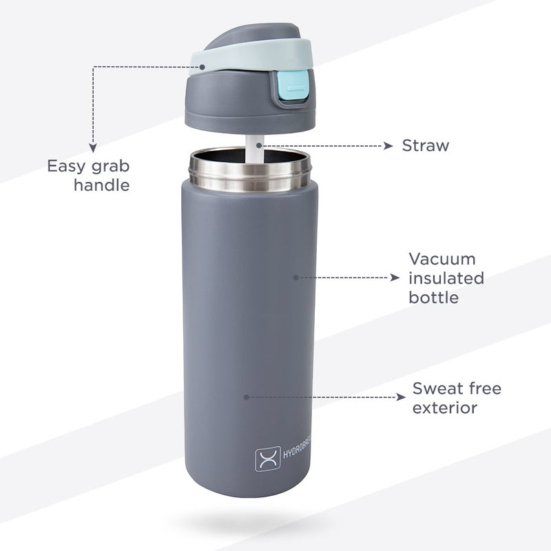HydroBrew SipSwitch™ Insulated Water Bottle 720ml – Leakproof, Stainless Steel, Straw & Spout Lid -Graphite - Image 3