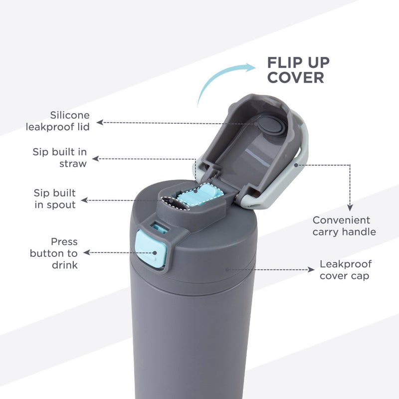 HydroBrew SipSwitch™ Insulated Water Bottle 720ml – Leakproof, Stainless Steel, Straw & Spout Lid -Graphite - Image 4