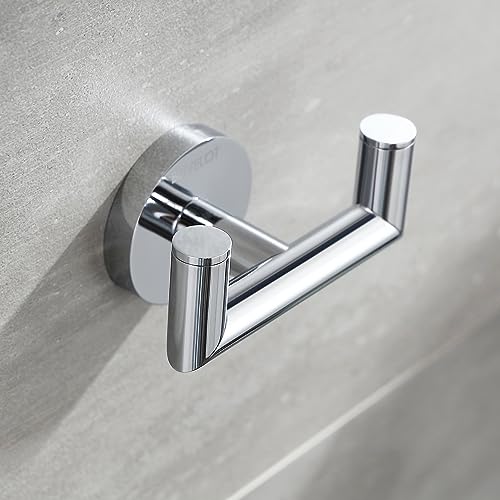 BUVELOT Towel Hook, Coat Hooks for Bathroom and Kitchen, Modern Double Robe Hook Wall Mounted, Chrome, 077020-CR, Leo Series - Image 3