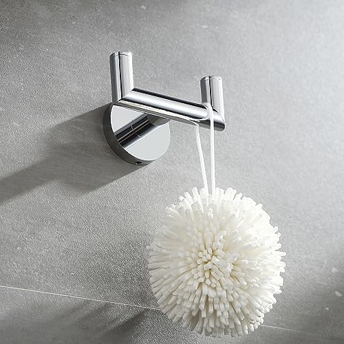 BUVELOT Towel Hook, Coat Hooks for Bathroom and Kitchen, Modern Double Robe Hook Wall Mounted, Chrome, 077020-CR, Leo Series - Image 4
