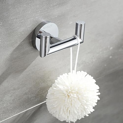 BUVELOT Towel Hook, Coat Hooks for Bathroom and Kitchen, Modern Double Robe Hook Wall Mounted, Chrome, 077020-CR, Leo Series - Image 2