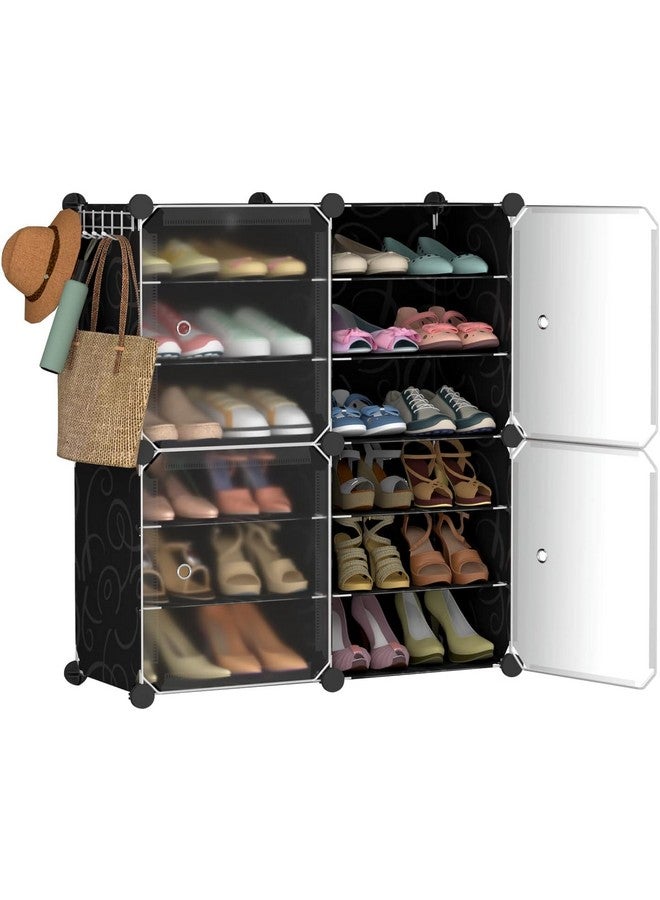 KEEKOS shoe rack plastic,Portable with Dustproof Door, Multi-Purpose Plastic for Home Foldable Portable Shelves Chappal, Slipper, Heels, Boots,Stand (Light Black, 12-Shelf-4-Door) - Image 1