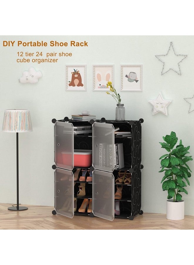 KEEKOS shoe rack plastic,Portable with Dustproof Door, Multi-Purpose Plastic for Home Foldable Portable Shelves Chappal, Slipper, Heels, Boots,Stand (Light Black, 12-Shelf-4-Door) - Image 3