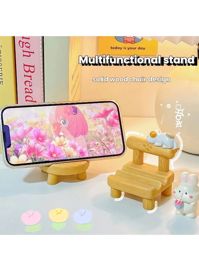 V.nice Cute Cat Chair Phone Stand Multi-Angle Desktop Holder, Creative Wooden-Like Lazy Bracket for Smartphones - Image 3