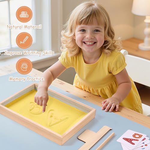 MORITECK Montessori Sand Tray for KidsWriting Play Sand Tray with Lid for Classroom Practice Writing Letters and Numbers Yellow Small - Image 5
