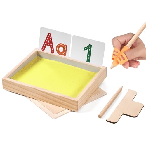 MORITECK Montessori Sand Tray for KidsWriting Play Sand Tray with Lid for Classroom Practice Writing Letters and Numbers Yellow Small - Image 1
