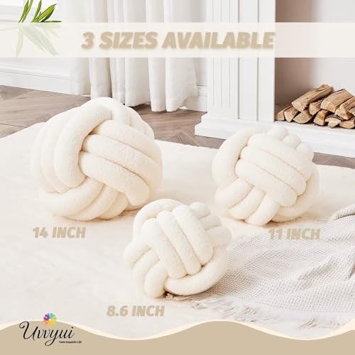 Uvvyui Knot Pillow Ball, Soft Home Decorative Round Throw Pillow, Handmade Knotted Plush Pillow, Round Boucle Pillow Cushion (8.6 Inches Ivory) - Image 2