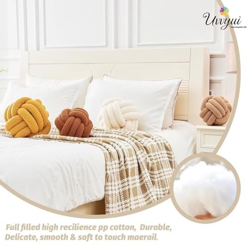 Uvvyui Knot Pillow Ball, Soft Home Decorative Round Throw Pillow, Handmade Knotted Plush Pillow, Round Boucle Pillow Cushion (8.6 Inches Ivory) - Image 3